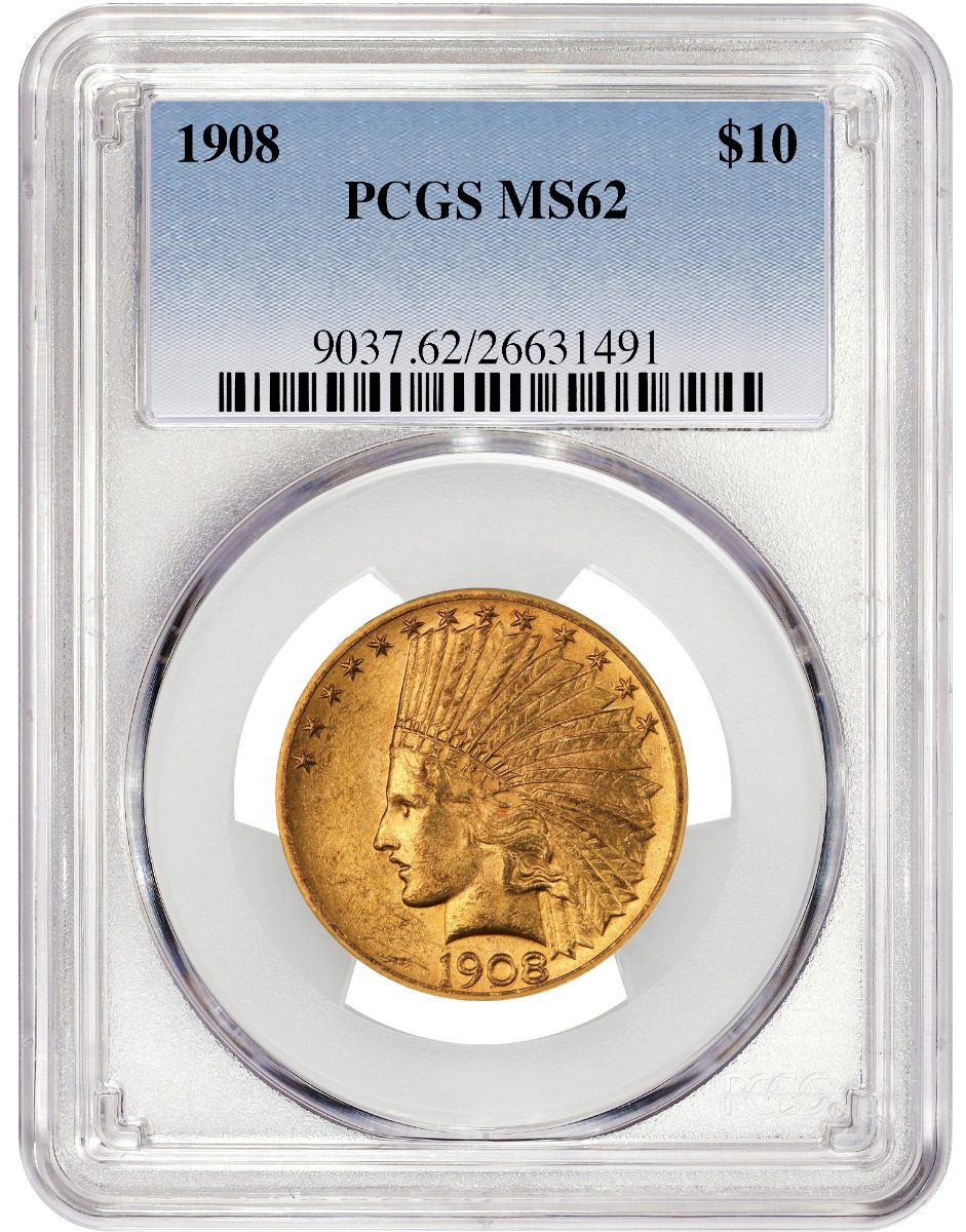 1908 $10 GOLD INDIAN HEAD PCGS MS62 - Westminster Mint