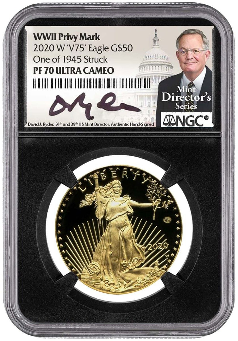 2020 WEST POINT V75 $50 PROOF GOLD EAGLE PF70 Signed by U.S. Mint Director David Ryder - Westminster Mint