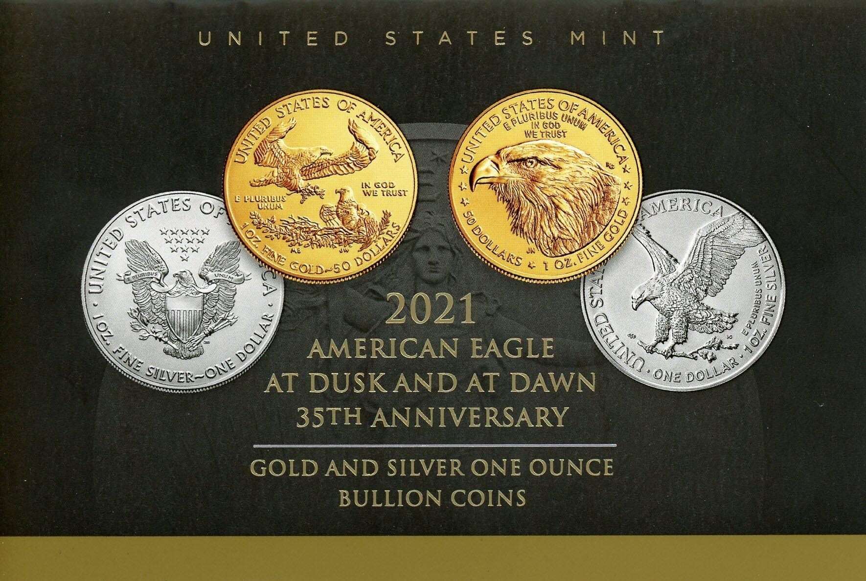 2021 $50 Gold Eagle - At Dusk & Dawn 35th Anniversary NGC MS70 2-PC set with matched Numbers Michael Castle Signature - Westminster Mint