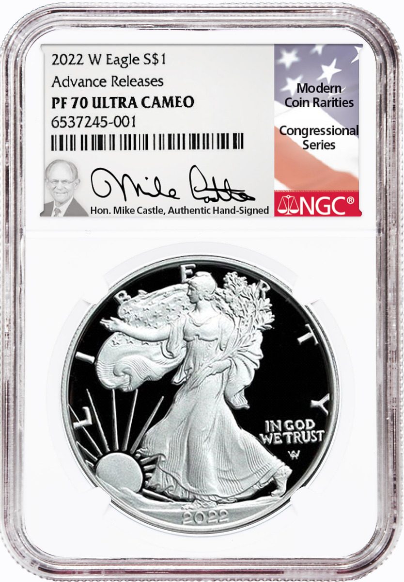 2022 W Silver Eagle NGC PF70 Advance Release Michael Castle Signed - Westminster Mint
