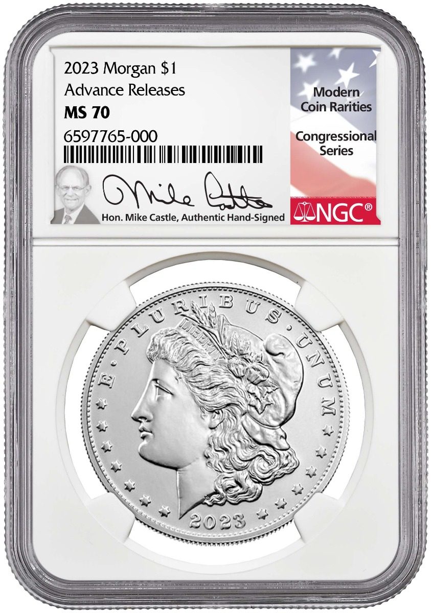 2023 Morgan & Peace Silver Dollars NGC MS70 Advance Release w/Michal Castle Signature - Westminster Mint