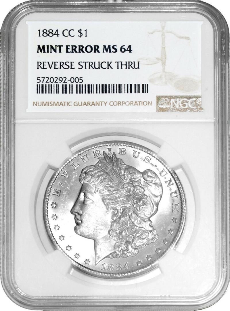 1884 CC Morgan Dollar NGC MS64 Mint Error Reverse Struck Thru - Westminster Mint