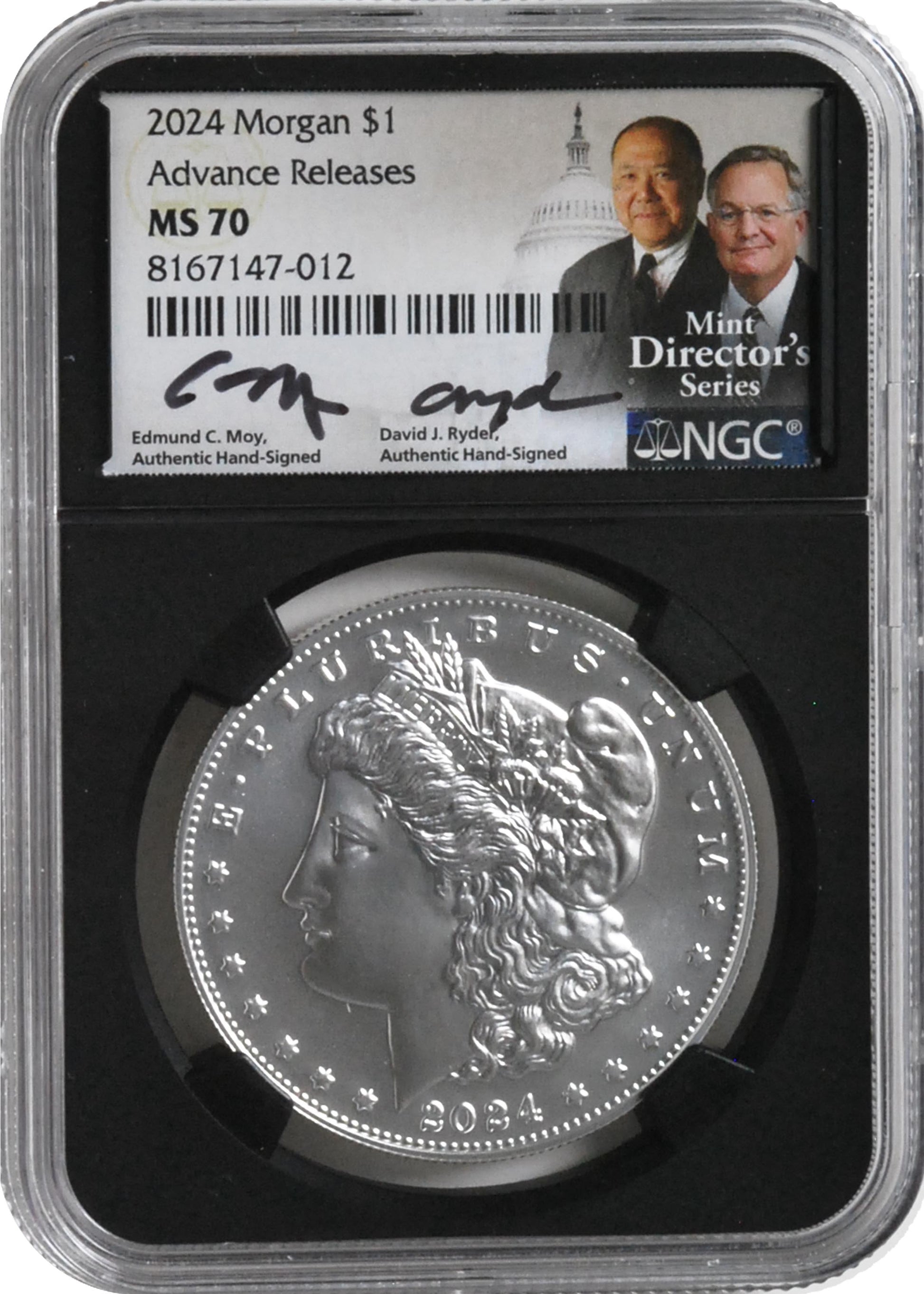 2024 Morgan and Peace Dollar NGC MS70 Advanced Release Mint Director Series Signed by Edmond Moy & David Ryder