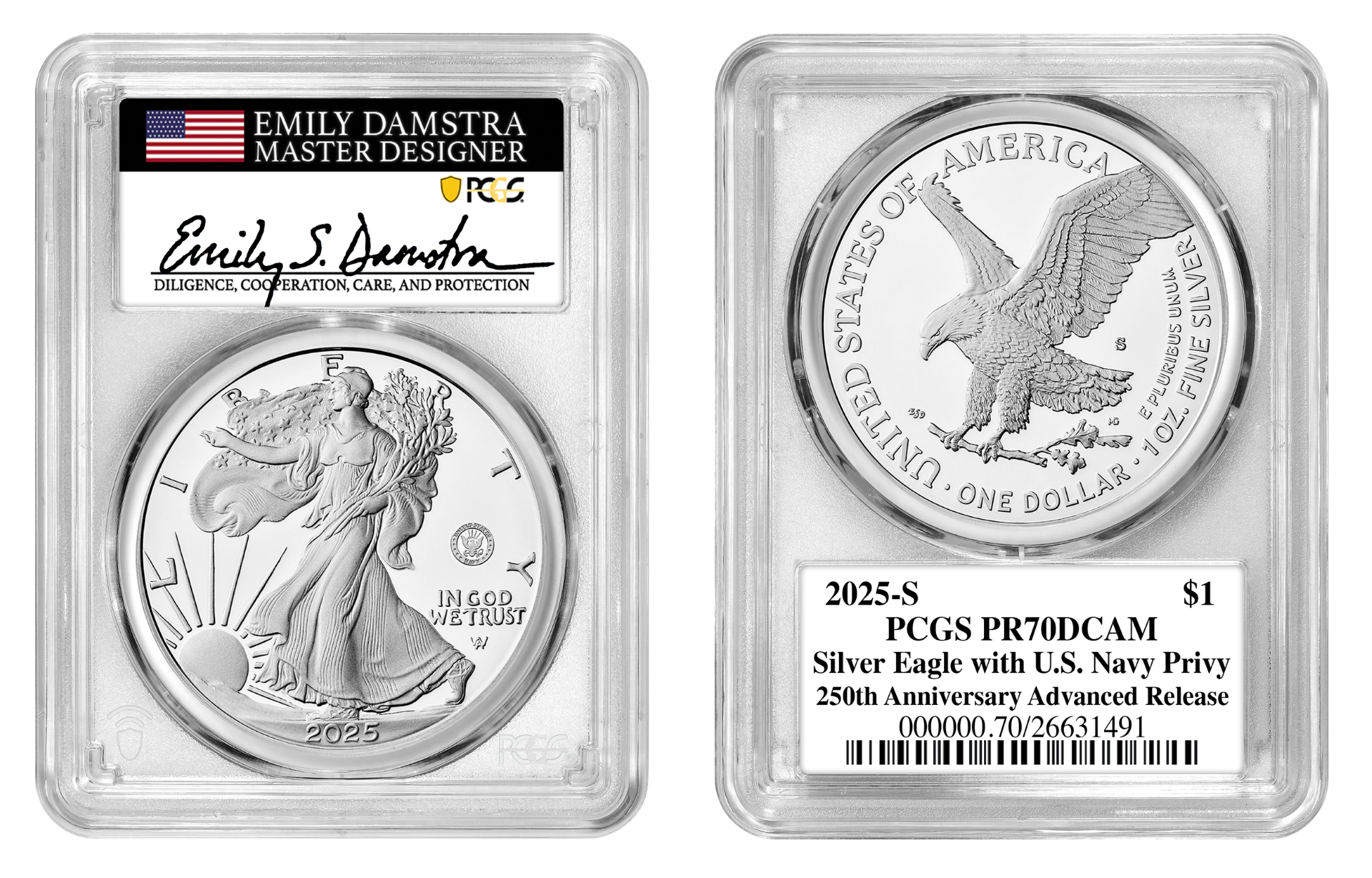 2025 Advanced Release Navy Privy Silver Eagle PR70 Damstra