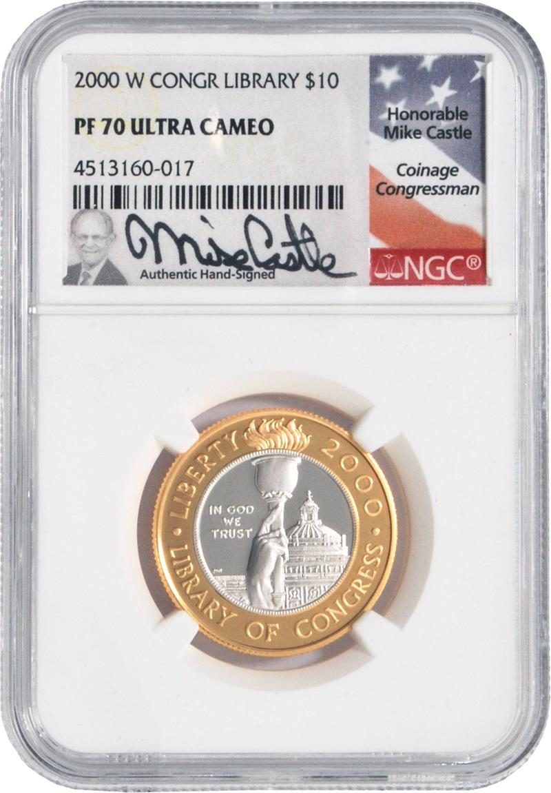 2000 W $10 Library of Congress PR70 Hand Signed by Michael Castle Gold & Platinum coin - Westminster Mint