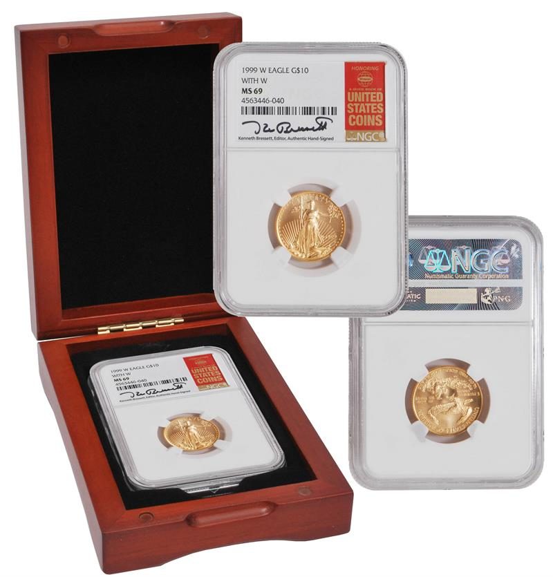 1999 W $10 Gold Eagle w/Unfinished Dies NGC MS69 Kenneth Bressett Signature - Westminster Mint