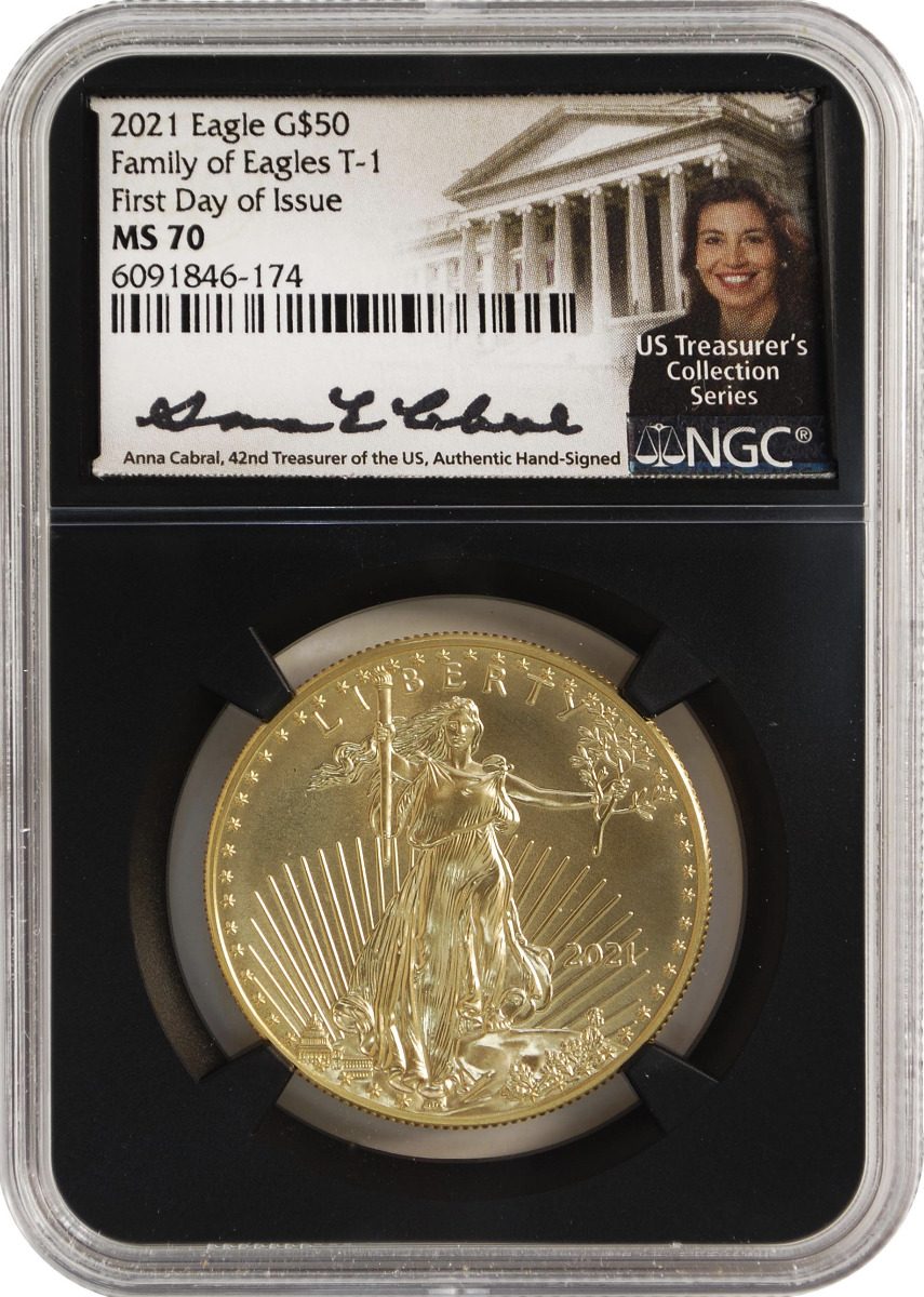 2021 $50 Gold Eagle NGC MS70 First Day of Issue Anna Cabral Signatures Final issue Type 1 design - Westminster Mint
