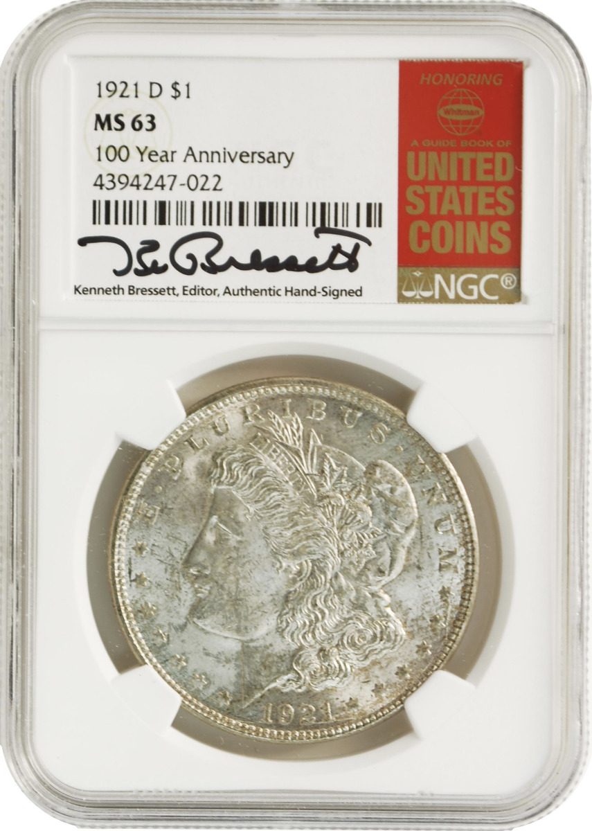 1921 Morgan Dollar P/D/S Mint Set 100th anniversary NGC MS63 Kenneth Bressett Signatures Red Book Holders - Westminster Mint
