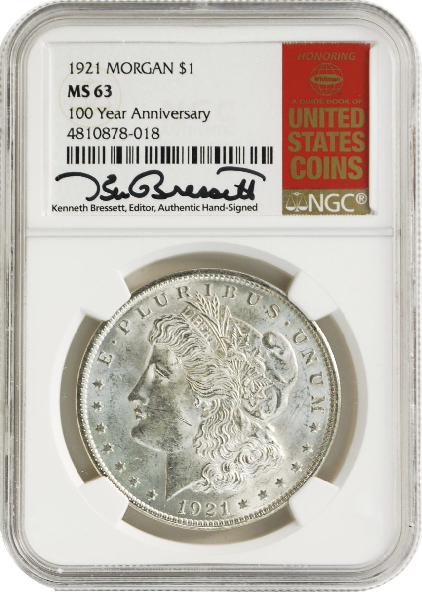 1921 Morgan Dollar P/D/S Mint Set 100th anniversary NGC MS63 Kenneth Bressett Signatures Red Book Holders - Westminster Mint