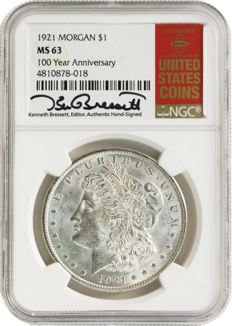 1921 Morgan Dollar P/D/S Mint Set 100th anniversary NGC MS63 Kenneth Bressett Signatures Red Book Holders - Westminster Mint