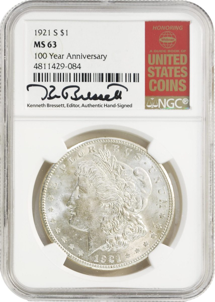 1921 Morgan Dollar P/D/S Mint Set 100th anniversary NGC MS63 Kenneth Bressett Signatures Red Book Holders - Westminster Mint