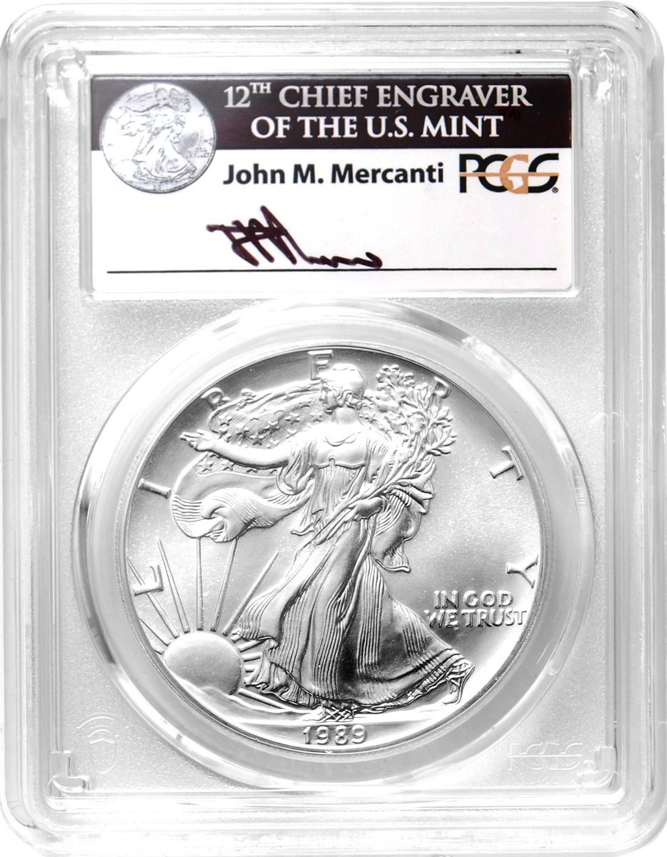 1989 Silver Eagle T1 PCGS MS70 John Mercanti Signature Rare Low Population - Westminster Mint