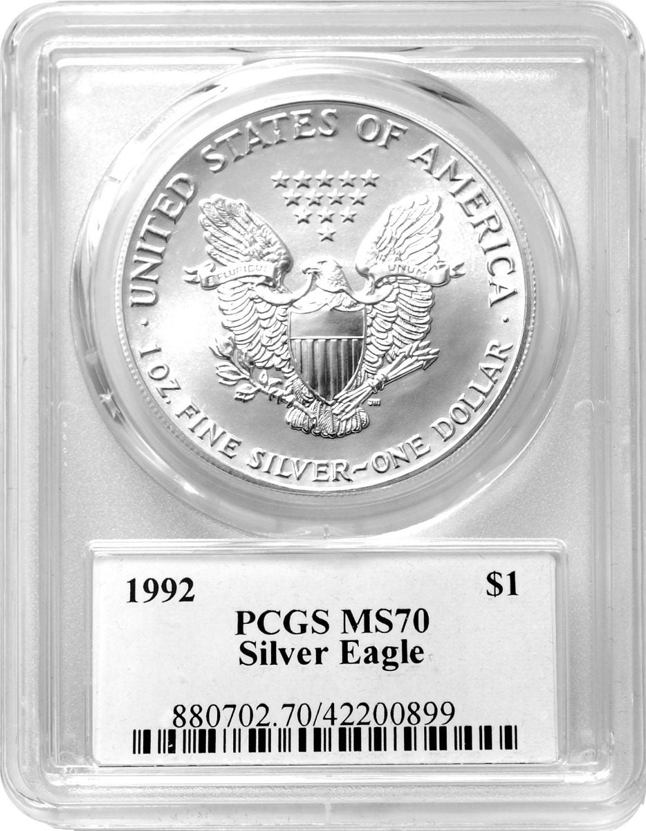 1992 Silver Eagle T1 PCGS MS70 John Mercanti Signature Rare Low Population - Westminster Mint
