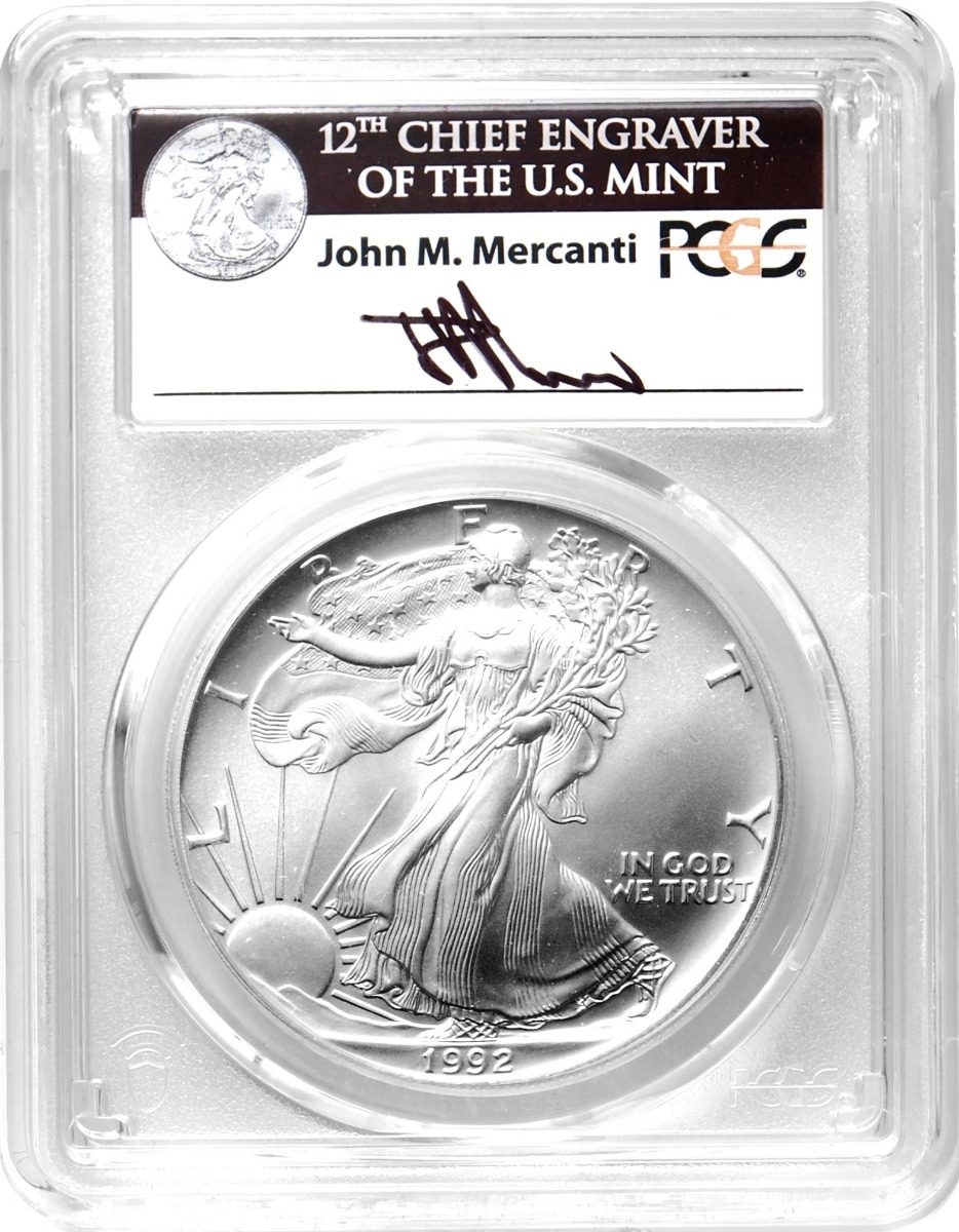 1992 Silver Eagle T1 PCGS MS70 John Mercanti Signature Rare Low Population - Westminster Mint