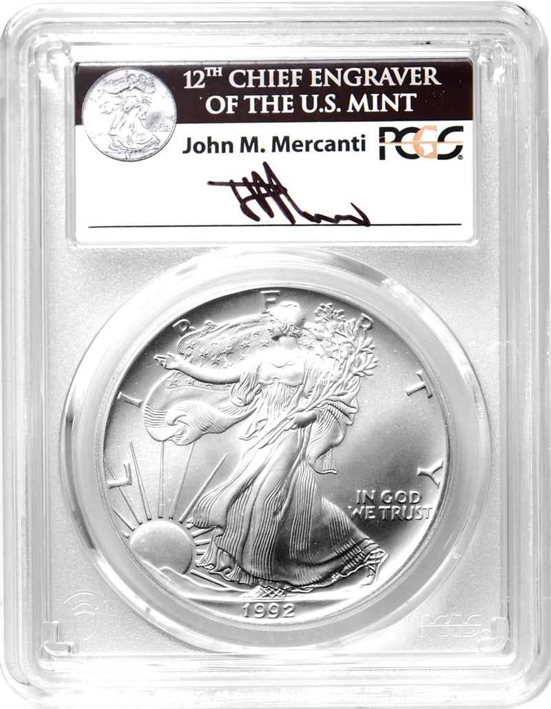 1992 Silver Eagle T1 PCGS MS70 John Mercanti Signature Rare Low Population - Westminster Mint