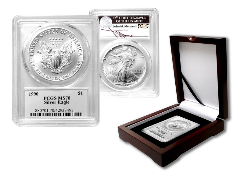 1990 Silver Eagle T1 PCGS MS70 John Mercanti Signature Rare Low Population - Westminster Mint