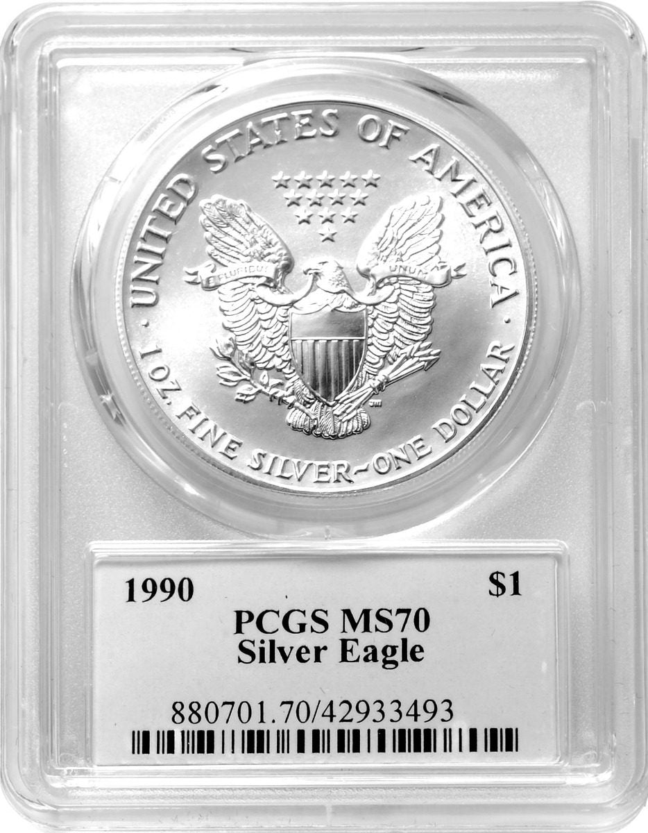 1990 Silver Eagle T1 PCGS MS70 John Mercanti Signature Rare Low Population - Westminster Mint
