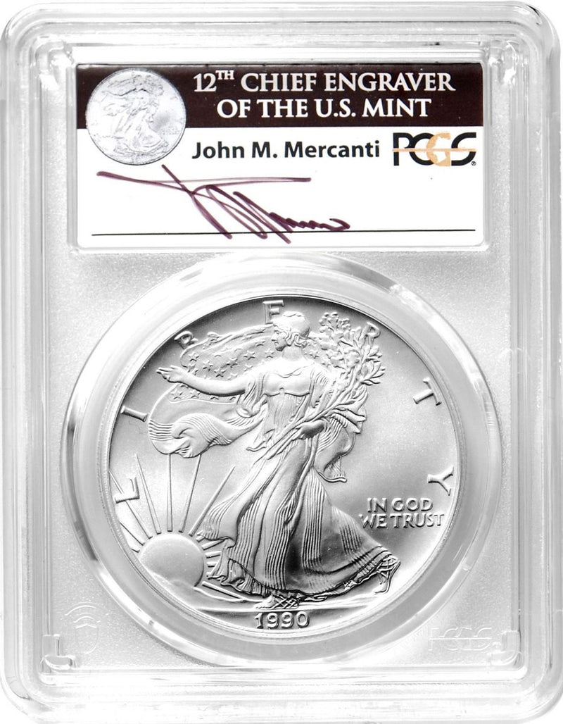 1990 Silver Eagle T1 PCGS MS70 John Mercanti Signature Rare Low Population - Westminster Mint