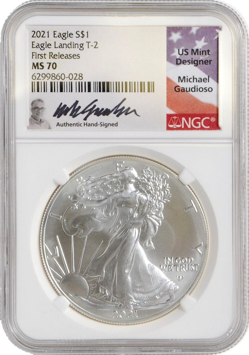 2021 American Silver Eagle Type 2 NGC FR MS70 Sculptor Michael Gaudioso Signature - Westminster Mint