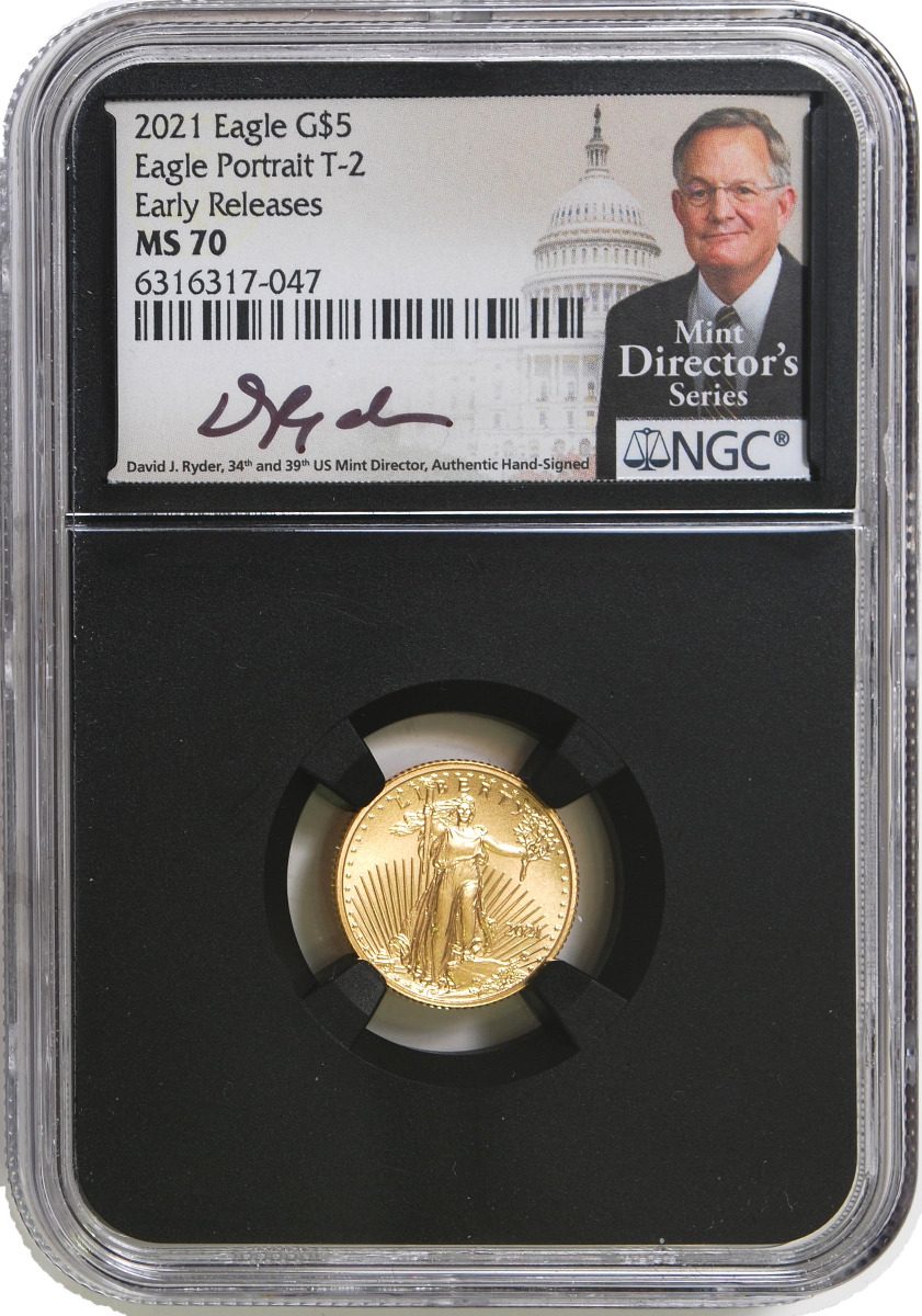 2021 T2 $5 Gold Eagle NGC MS70 ER MDS David Ryder Signature - Westminster Mint