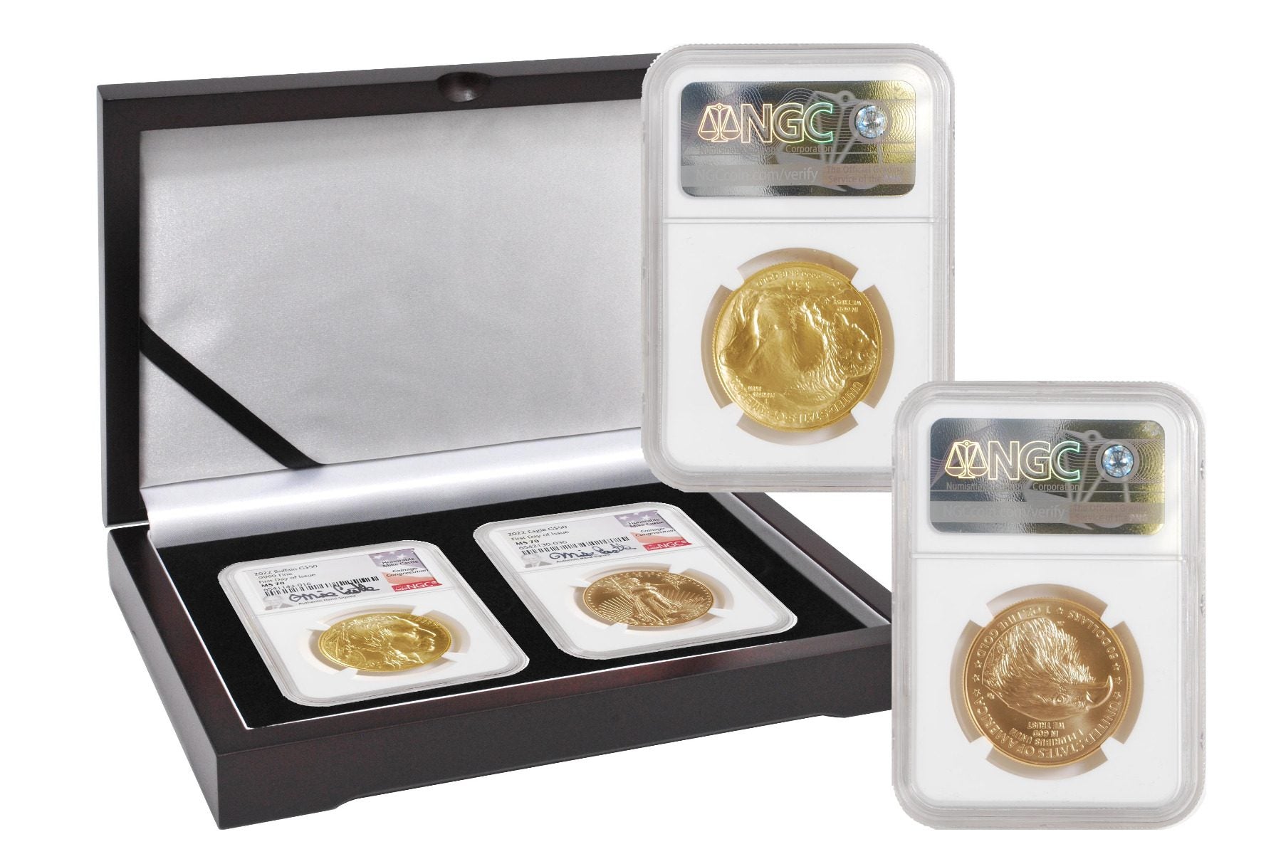 2022 American Gold Buffalo & Eagle set NGC MS70 FDOI Michael Castle Signatures - Westminster Mint