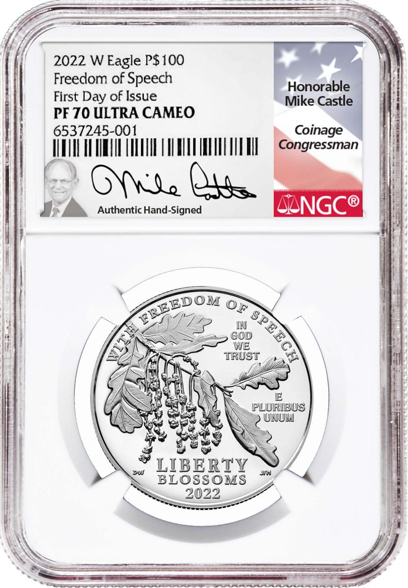 2022 $100 Platinum Eagles MS70/PF70 FDI Signed by Michael Castle - Westminster Mint