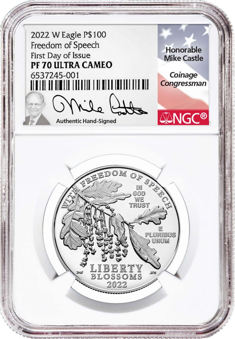 2022 $100 Platinum Eagles MS70/PF70 FDI Signed by Michael Castle - Westminster Mint