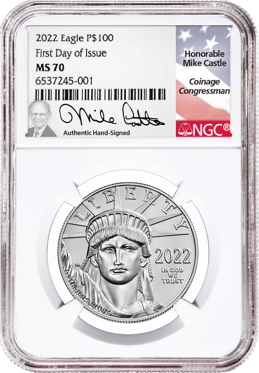 2022 $100 Platinum Eagles MS70/PF70 FDI Signed by Michael Castle - Westminster Mint
