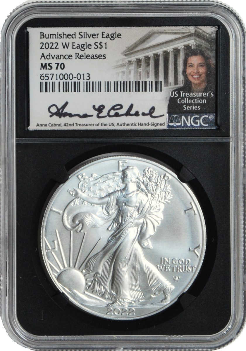2022 W Silver Eagle NGC MS70 Advance Release Cabral Signed- First-Ever Advance Release T2 Burnished coin - Westminster Mint