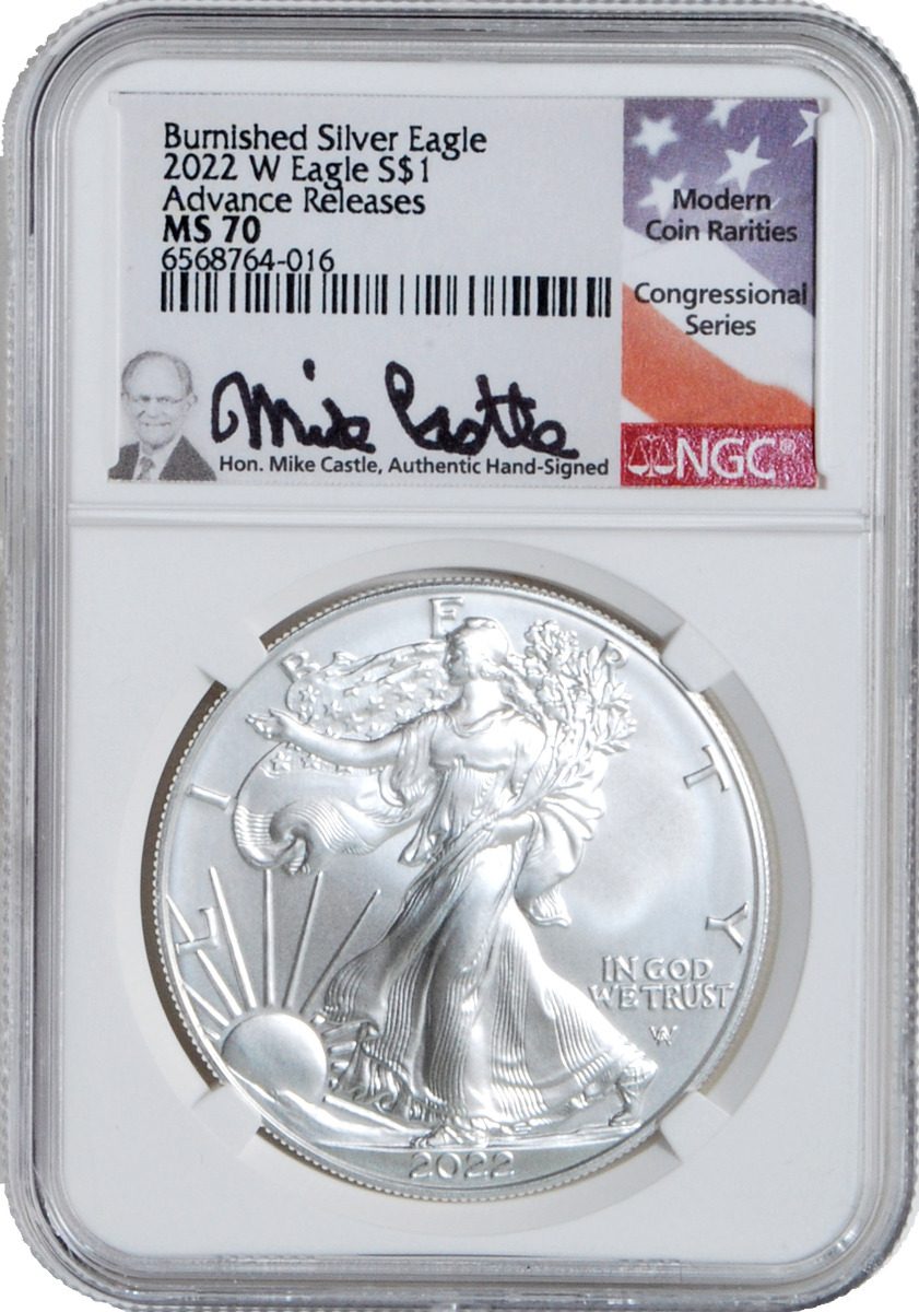 2022 W First Ever T2 Burnished Silver Eagle New MCR Michel Castle Label - Westminster Mint