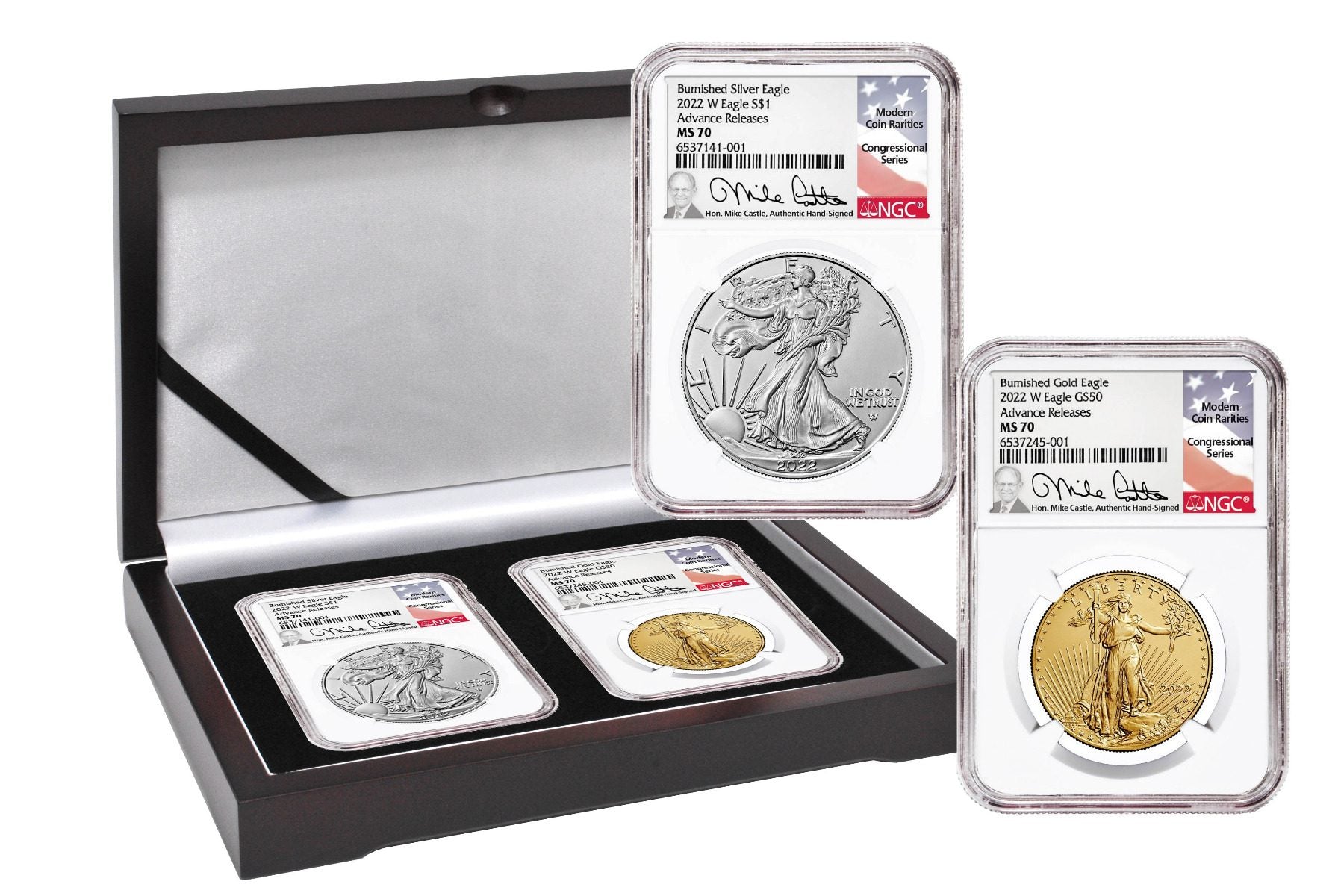 2022 W Burnished Gold & Silver Eagles Advance Release Michael Castle - Westminster Mint