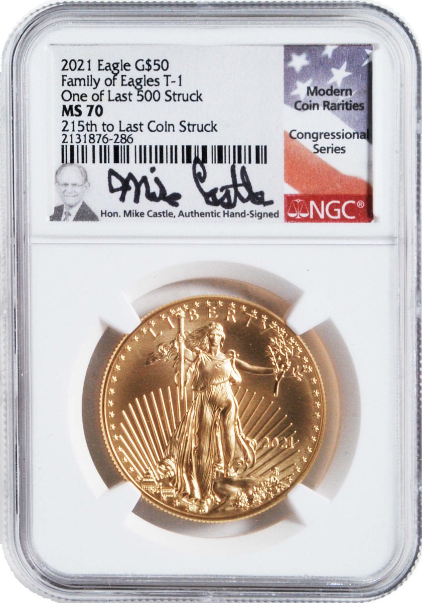 2021 $50 Gold Eagle - At Dusk & Dawn 35th Anniversary NGC MS70 2-PC set with matched Numbers Michael Castle Signature - Westminster Mint