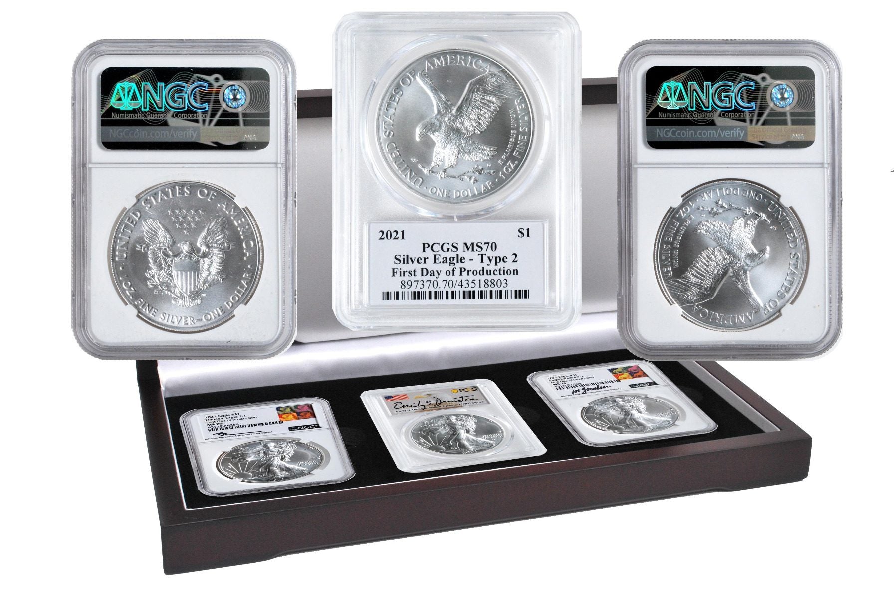 2021 Silver Eagles Last Day of production First Day of Production MS70 - Westminster Mint