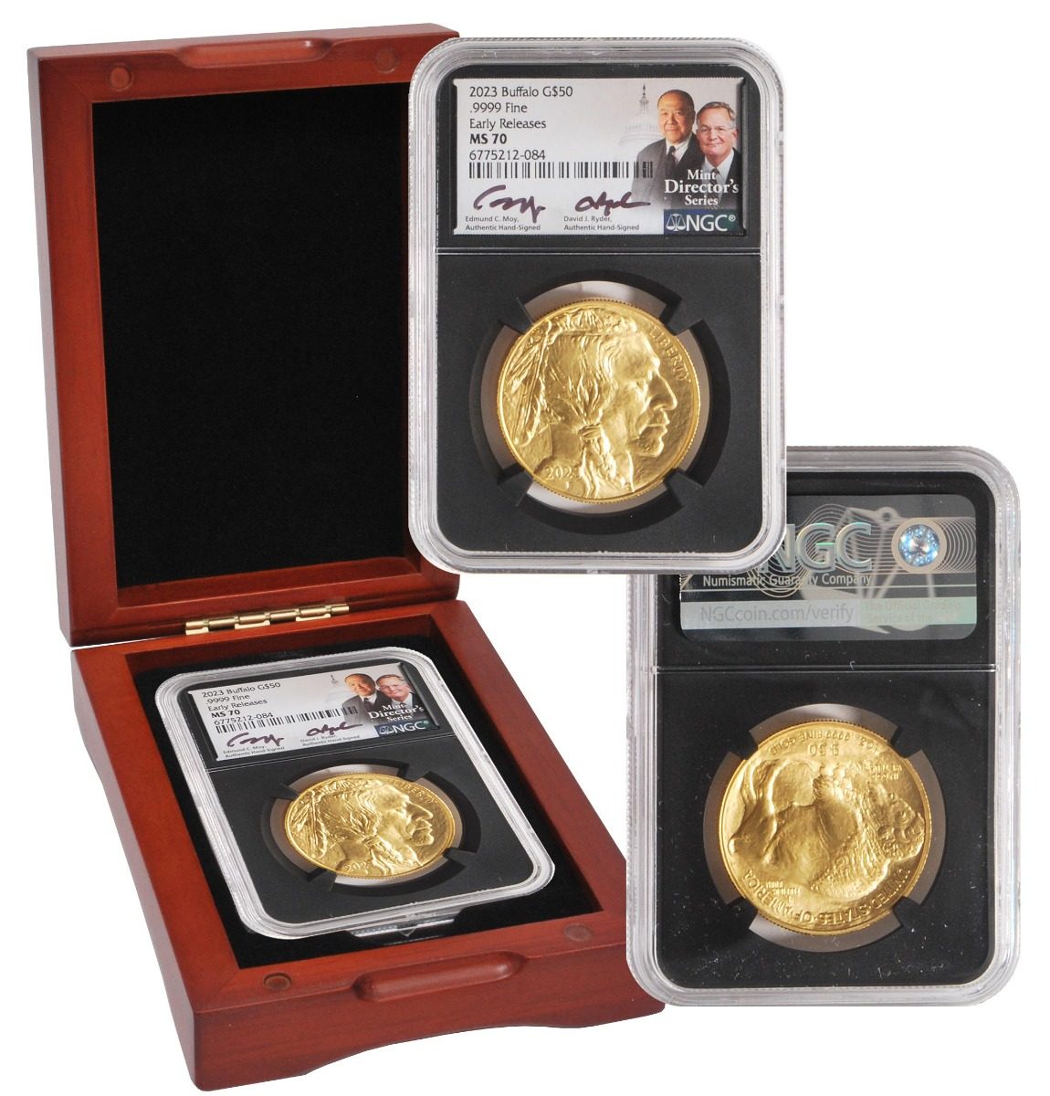 2023 $50 Gold Buffalo NGC MS70 w/ Edmund C. Moy & David Ryder Signatures - Westminster Mint