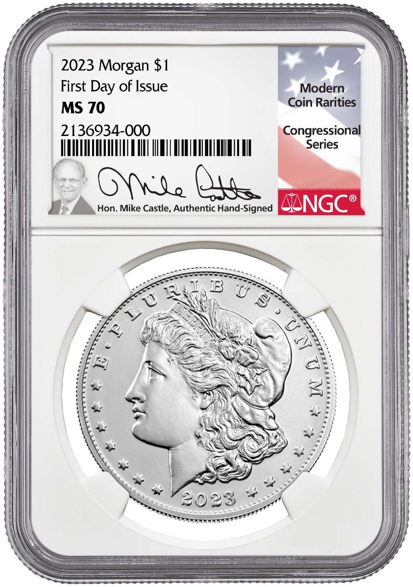 2023 Morgan & Peace Silver Dollars NGC MS70 First Day of Issue w/Michal Castle Signature - Westminster Mint