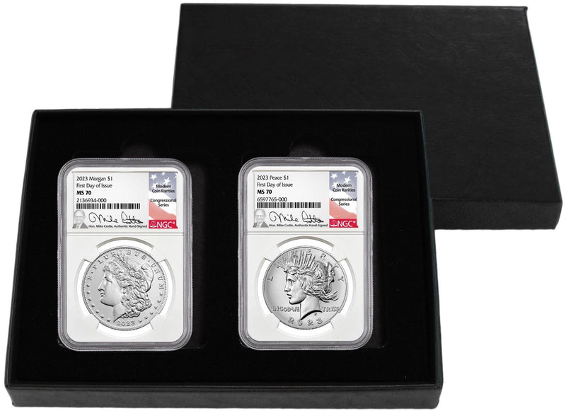 2023 Morgan & Peace Silver Dollars NGC MS70 First Day of Issue w/Michal Castle Signature - Westminster Mint
