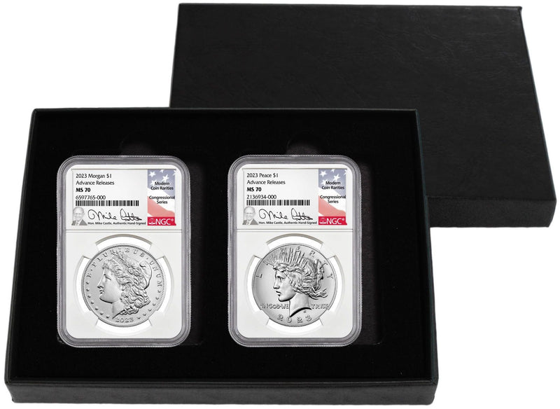 2023 Morgan & Peace Silver Dollars NGC MS70 Advance Release w/Michal Castle Signature - Westminster Mint