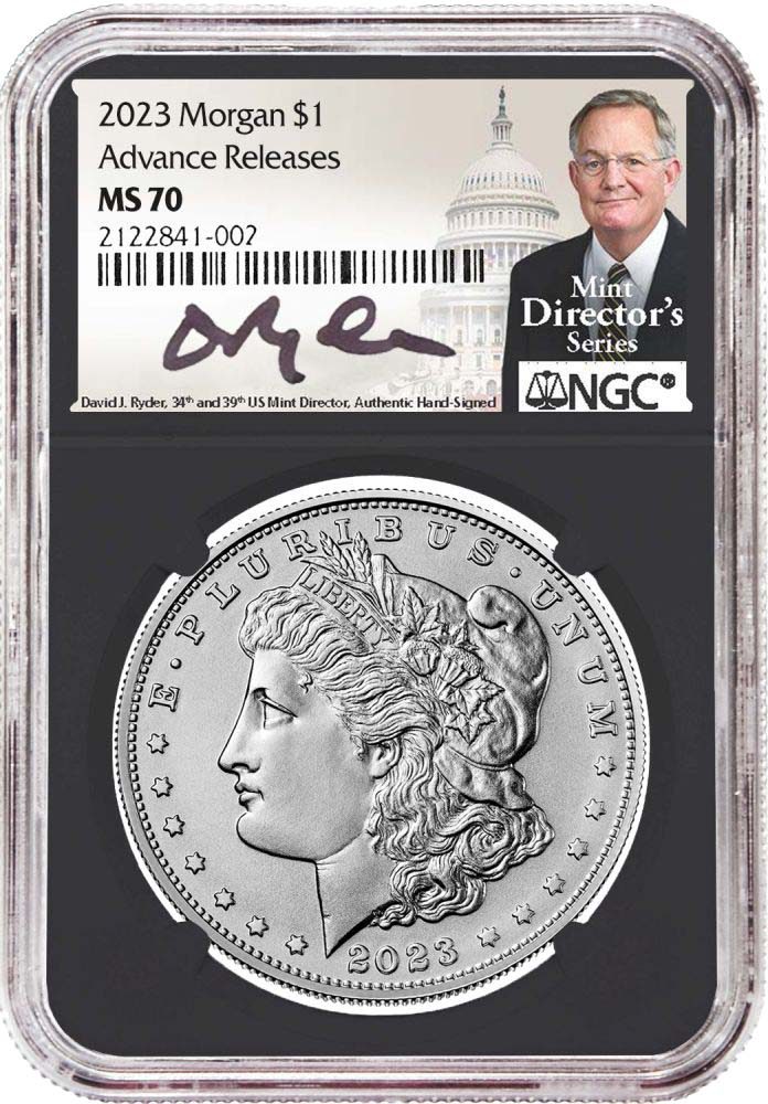 2023 Morgan & Peace Silver Dollars NGC MS70 Advance Release Signed by U.S. Mint Director David Ryder - Westminster Mint