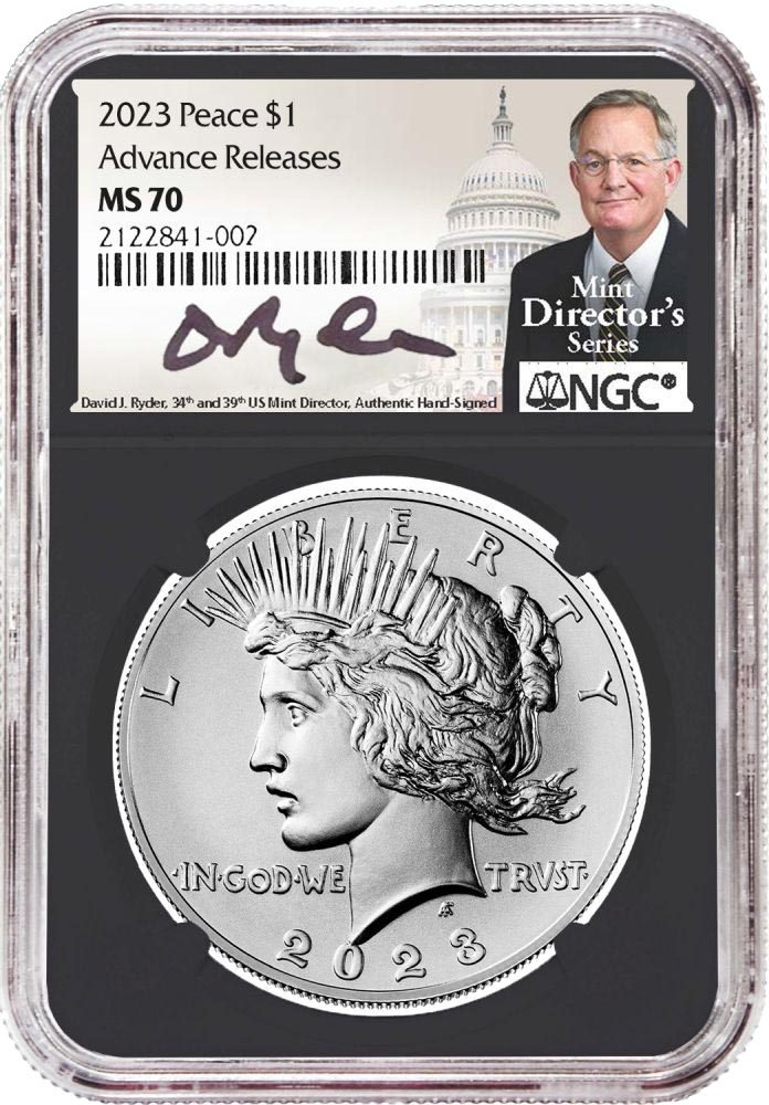 2023 Morgan & Peace Silver Dollars NGC MS70 Advance Release Signed by U.S. Mint Director David Ryder - Westminster Mint