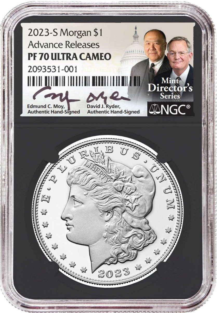 2023 S Morgan & Peace Silver Dollars NGC PF70 Advance Release w/Moy & Ryder Signature - Westminster Mint