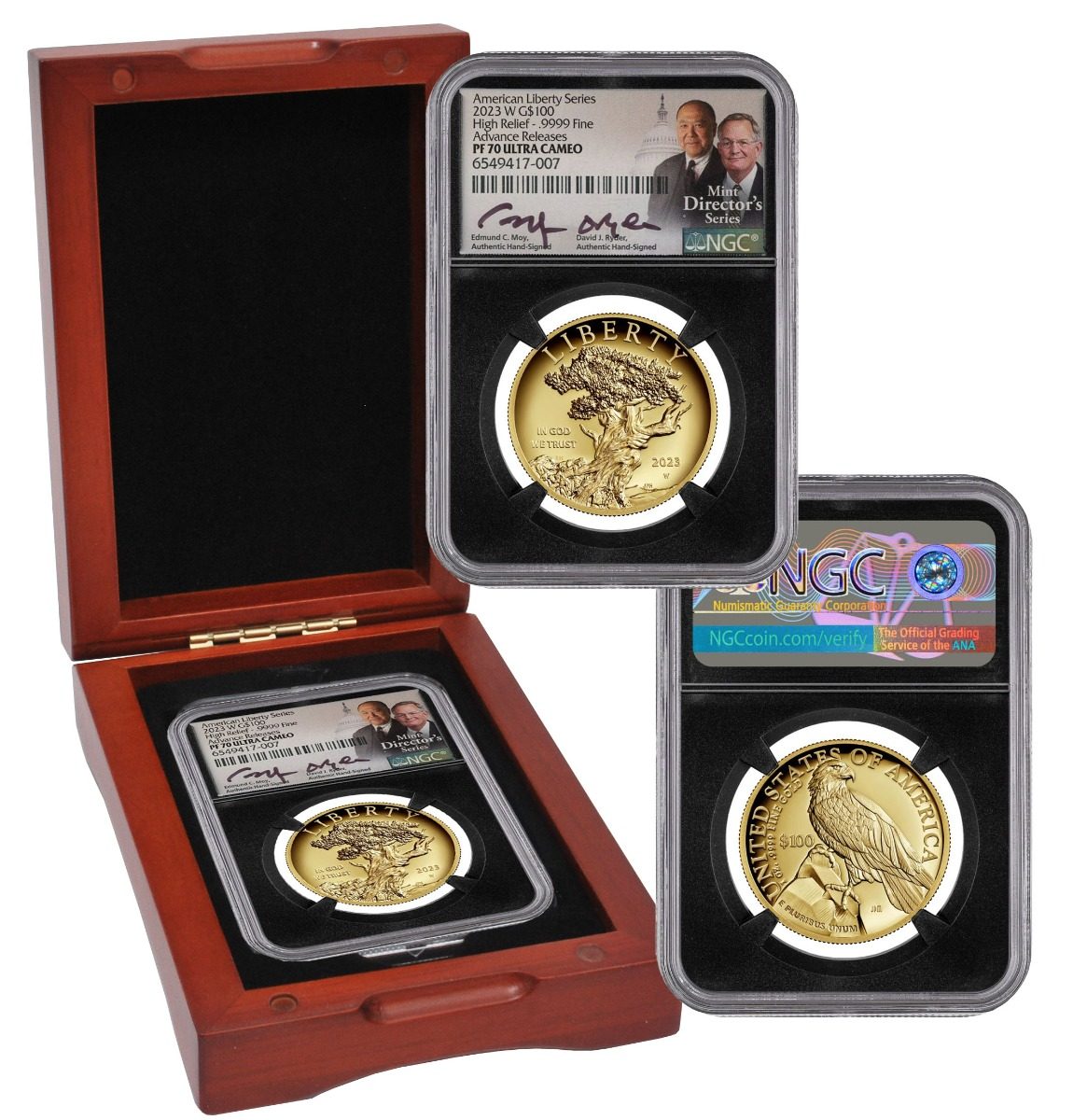 2023 W American Liberty $100 High Relief Gold NGC PF70 Advance Release Signed by Edmund C. Moy and David Ryder - Westminster Mint