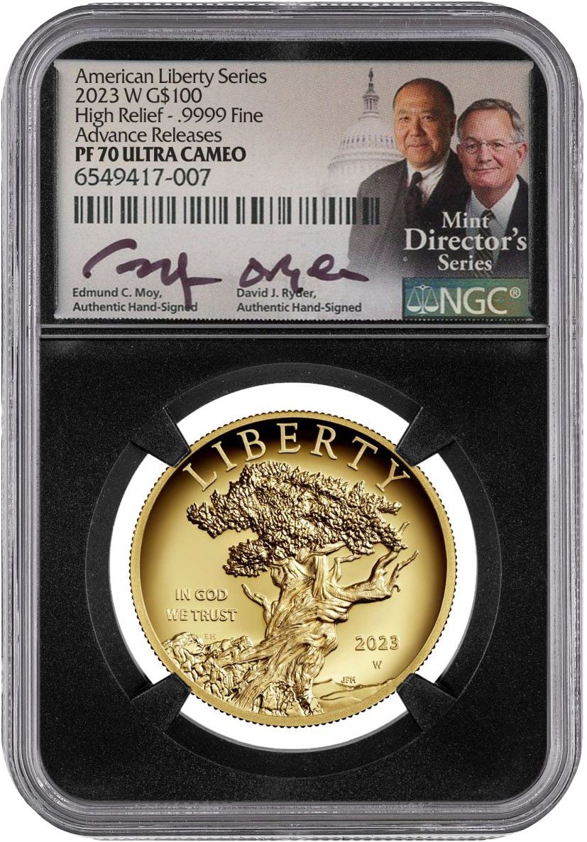 2023 W American Liberty $100 High Relief Gold NGC PF70 Advance Release Signed by Edmund C. Moy and David Ryder - Westminster Mint