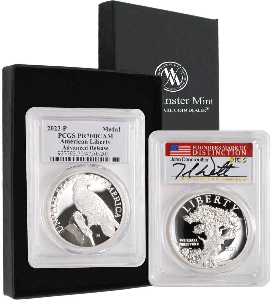2023 P American Liberty Silver Medal PCGS PR70 DCAM Advanced Release Signed by PCGS Founder John Dannreuther - Westminster Mint