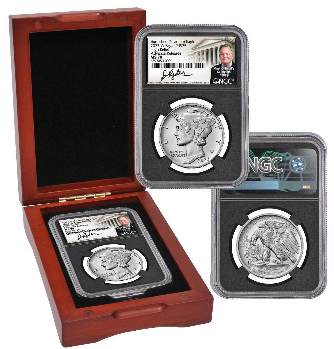 2023 $25 Palladium Eagle NGC MS70 Limited Advance Release Coin NGC MS70 Signed by David Ryder - Westminster Mint