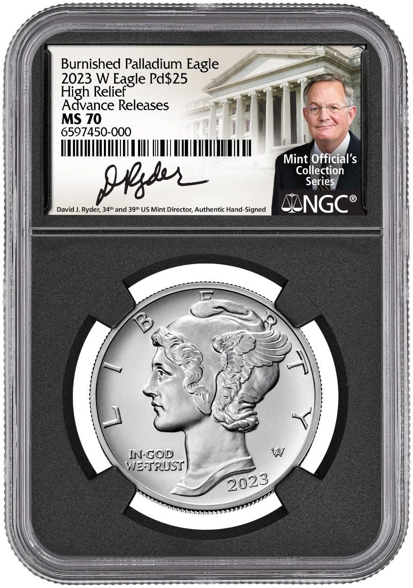 2023 $25 Palladium Eagle NGC MS70 Limited Advance Release Coin NGC MS70 Signed by David Ryder - Westminster Mint