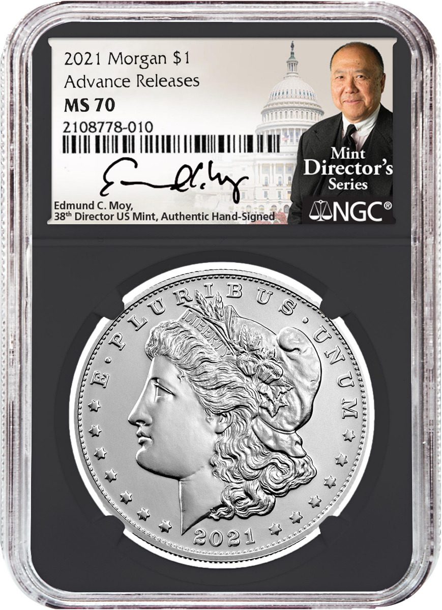 2021 Six-Piece Morgan & Peace Dollar Set NGC MS70 Advance Release Edmund C. Moy Signatures MDS Labels - Westminster Mint