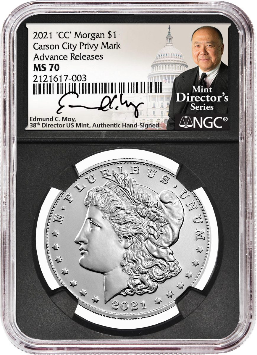 2021 Six-Piece Morgan & Peace Dollar Set NGC MS70 Advance Release Edmund C. Moy Signatures MDS Labels - Westminster Mint