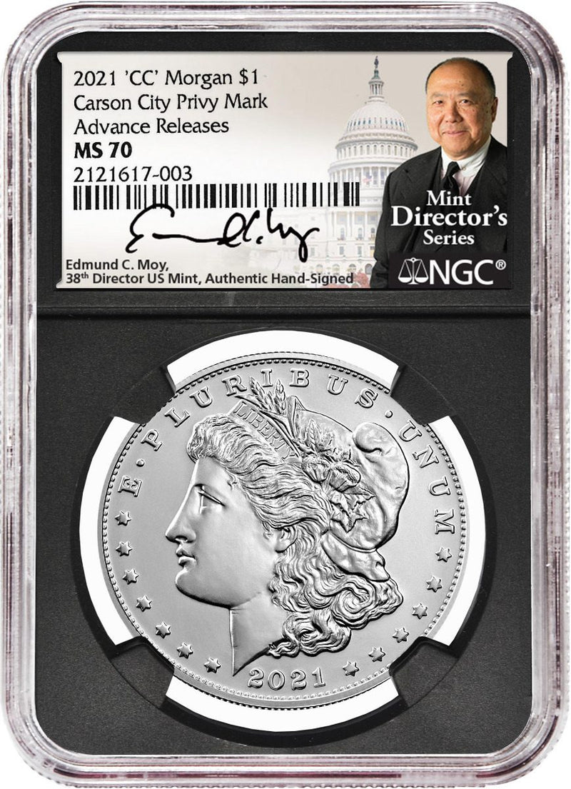 2021 Six-Piece Morgan & Peace Dollar Set NGC MS70 Advance Release Edmund C. Moy Signatures MDS Labels - Westminster Mint