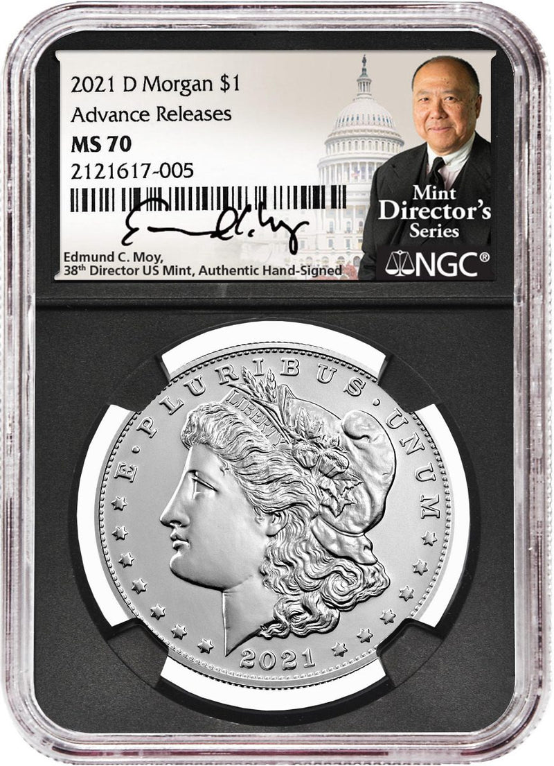 2021 Six-Piece Morgan & Peace Dollar Set NGC MS70 Advance Release Edmund C. Moy Signatures MDS Labels - Westminster Mint