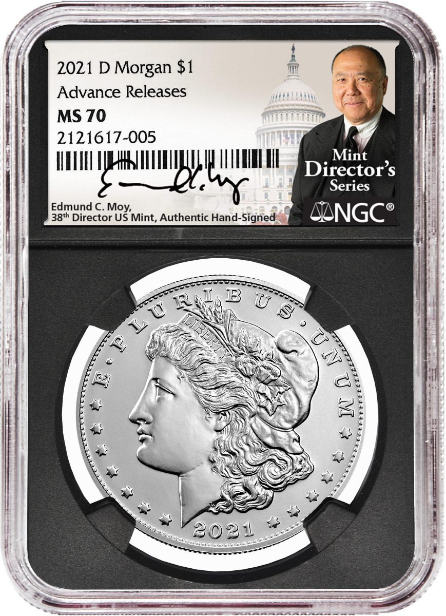 2021 Six-Piece Morgan & Peace Dollar Set NGC MS70 Advance Release Edmund C. Moy Signatures MDS Labels - Westminster Mint